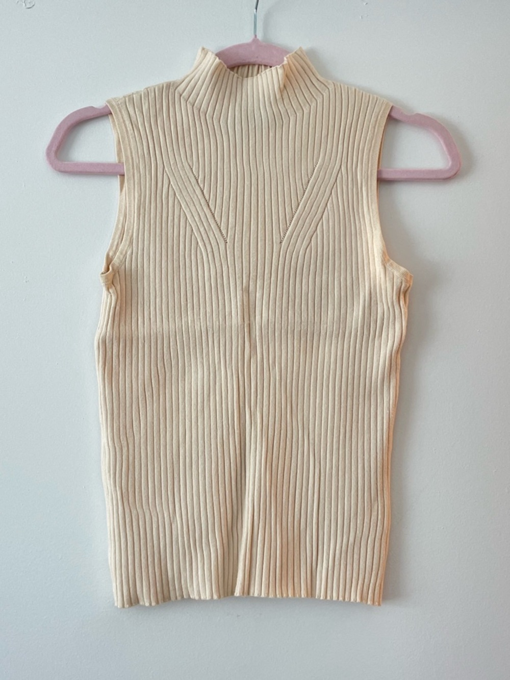 Ribbed Mock Neck Sleeveless Tank - Cream
